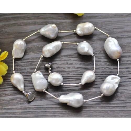 P7482 20" 23mm White Baroque Keshi Pearl Necklace Magnetic Choker Women jewelry