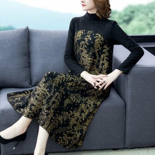 Stand-up Collar Printed Retro Dress 2020 Autumn and Winter New Fashion Lady Plus Size Long Sleeve Dress Patchwork Vestidos k1225