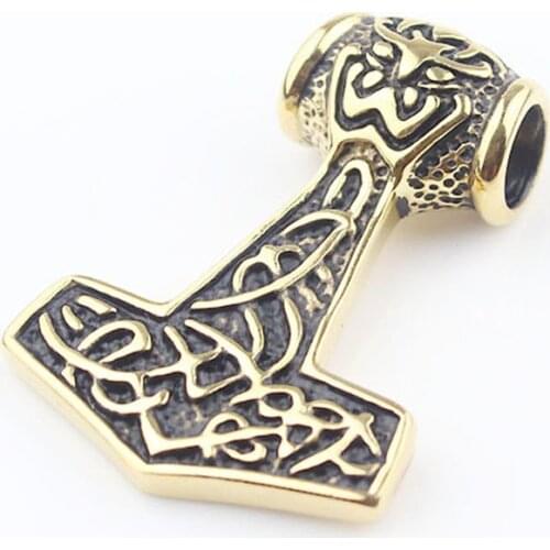Gold Tone Myth THORS HAMMER Norse Magick Mjolnir Stainless Steel Pendant