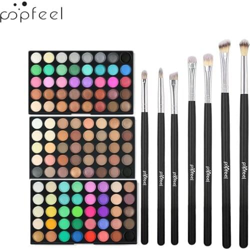 POPFEEL 120 Color Eye shadow Pallete+ 7 Pcs Brush Natural Makeup Set Waterproof Lasting Eyeshadow Powder Smoky Makeup Pigment