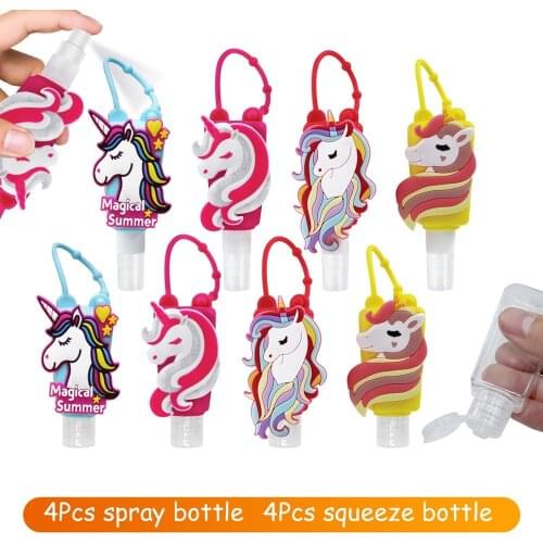 Portable Silicone hand sanitizer holder refillable Squeeze Spray bottle cover Unicorn Spray Bottles 30m Plastic Travel Bottle