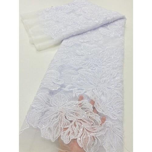 Latest French Nigeria Lace Fabric 2021 High Quality Handmade Groom Beaded lace African Lace Wedding Dress NI5134-1