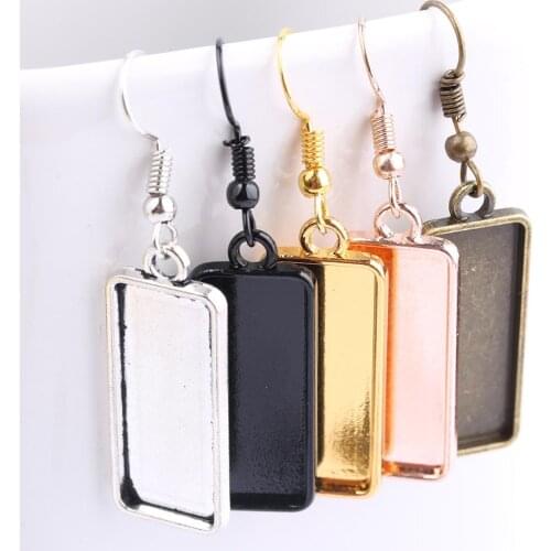 Reidgaller 10pcs rectangle cabochon earring base setting blanks 10x25mm rose gold black metal bezel trays for earrings making