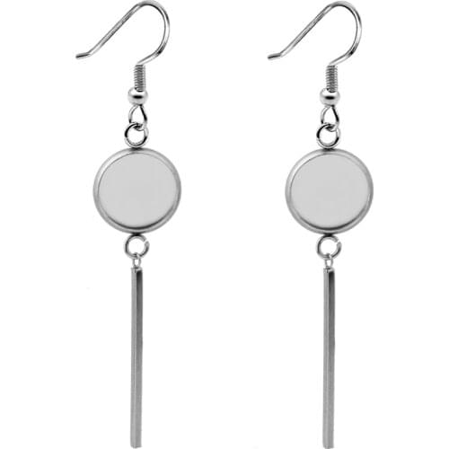 10pcs 2019 NEW Fashion Stainless Steel Womens Earrings Ear Hook Cabochon Blank Base Fit 8/10/12/14/16/18/20mm Jewelry Making