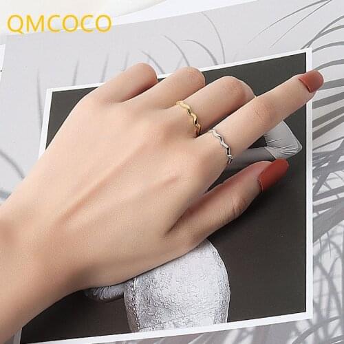 QMCOCO 925 Sterling Silver Geometric Irregular Thin Ring Women Fashion Cool Smooth Minimalist Adjustable Ring Jewelry