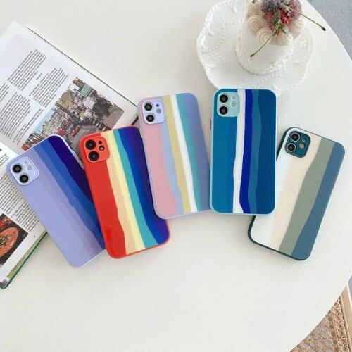 25Pcs/lot Luxury Rainbow Phone Case For iPhone 12 11 Pro Max XS XR X 7 8 Plus 6 5 SE Luxury Rainbow Cover Protection Glass Cover