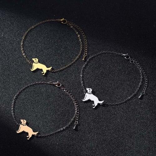 Stainless Steel Cute Retriever Dog Shaped Charm Bracelet For Women Girls Handmade Animal Jewelry For Dog Lovers Gift