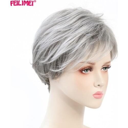 Synthetic Short Wigs Ombre Gray Blonde Hair Extensions for African American Women