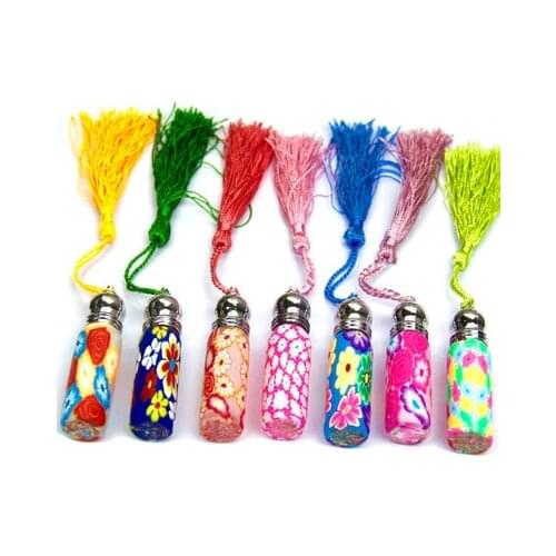 10pcs/lot 5ml Glass Perfume Roll on Bottle with Glass Ball Polymer Clay Roller Essential Oil Bottle Many Patterns