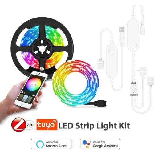 Zigbee USB Led Strip 12V RGB 5050 Tuya Led Light Dimmer Flexible TV Backlight Work With Smarthings Google Alexa Hue