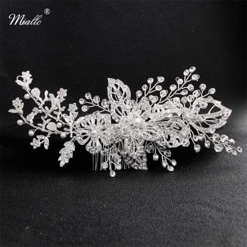 Miallo Wholesale 2019 New Arrivals Flowers Crystal Wedding Hair Comb Bridal Hair Jewelry Ornaments Hair Clips Women Headpieces