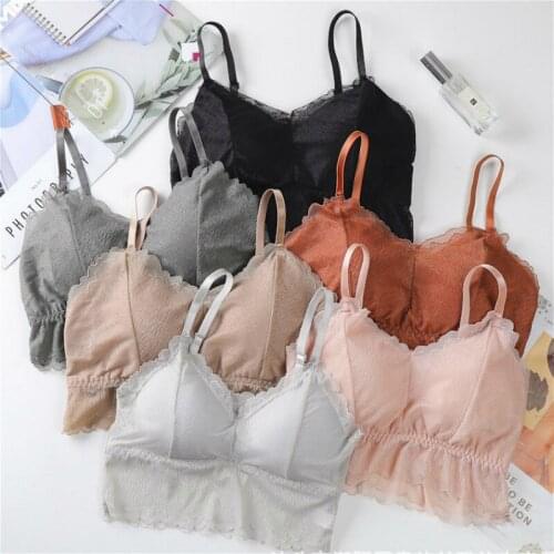 Sexy Lace Bralette Camisoles Tank Top Women Deep V Back Cross Wirefree Underwear Lingerie Brassiere