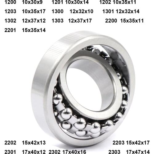 1pc Double Row Self Aligning Ball Bearings 1200 1201 1202 1203 1300 1301 1302 1303 2200 2201 2202 2203 2301 2302 2303