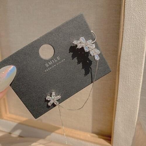 1pcs Earrings Jewelry Fashion Personality Zircon Ear Clip Long Earrings Crystal Flower Tassel Cuffs Stud Earrings for Women 2021