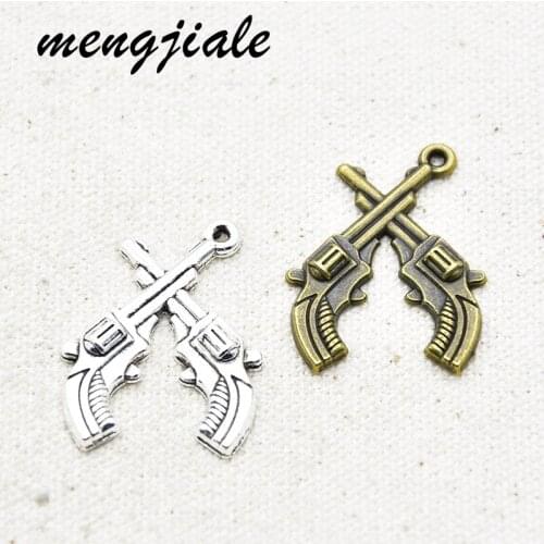 10pcs Wholesale Two Color Vintage Double Gun Charms Alloy Metal Pendants For DIY Handmade Jewelry Accessories Making 31*24mm