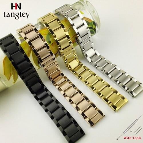 16mm 18mm 20mm 21mm 22mm 23 24mm Stainless Steel Watchband Flat Interface Wristband For Men Women Watches Accessories With Tool