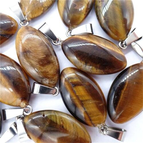 50Pcs 28x15x6mm Wholesale Natural Brown Tiger Eye Gem Oval Pendant Bead DIY Earrings Jewelry Accessories S561