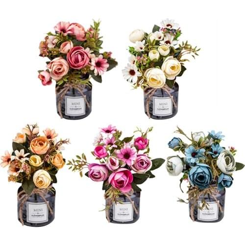 American Country Retro Tea Rose Wedding Home Party Decoration Flower Artificial Fake Silk Flower Bouquet Without Vase