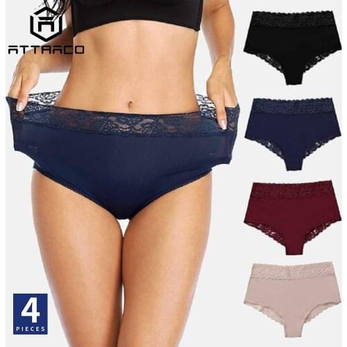 ATTRACO Womens High Waist Panties Underwear 4 Pack Lace Trim Seamless Comfort Briefs Lingerie New Arrivals