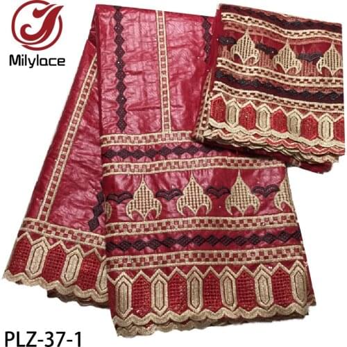 Bazin African Fabric Embroided Bazin cotton Fabric with Tulle Lace Sets for Wedding PLZ-37