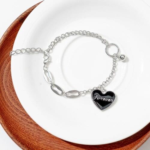 Black Love Letter Pendant Necklace Bracelet Female Trendy Titanium Steel Colorless Ins Cold Wind Hip Hop Woman Jewelry Bracelet