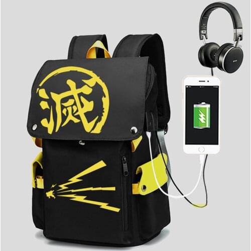 Demon Slayer Kimetsu no Yaiba USB Port Book bag Backpack Zipper Rucksack Anime Student School Computer Bag Travel Gifts