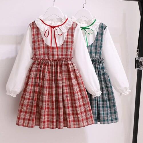 Cotton Baby Girls Dresses Spring & Autumn Long Sleeve Preppy Style Plaid Kids Clothes Cute Teens Dress for 6 8 10 12 Years Child