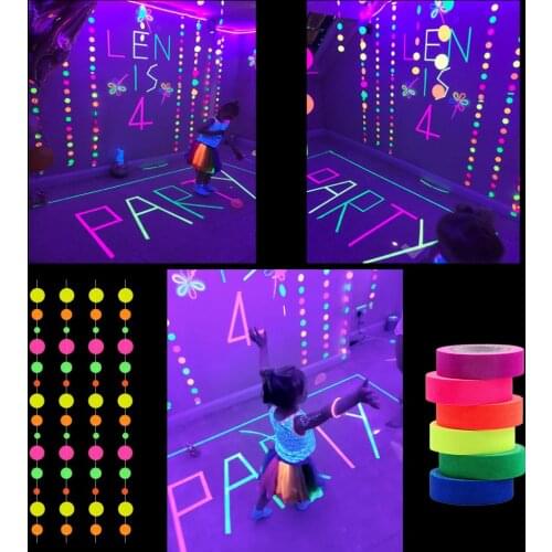 Glow In The Dark Paper Garlands Luminous Neon Tape Birthday Christmas Party Hanging Decor Fluorescent Wedding Halloween Pendants