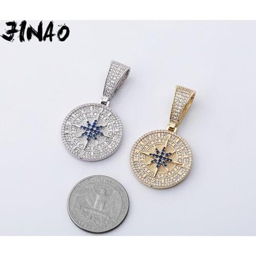 JINAO Hip Hop Compass Pendant Iced Out AAA+ Cubic Zirconia Pendant With Tennis Chain Hip Hop Fashion Jewelry Gift For Men Women