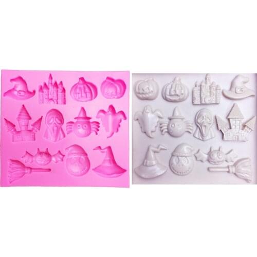 M0482 Hot Selling Halloween Pumpkin witch hat castle Bat broom Silicone Mold Fondant DIY cake Decorating Tools