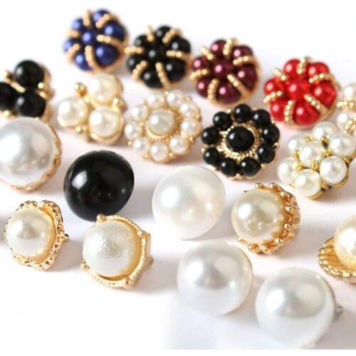 Metal Buttons Fashion Pearl High-end Shirt Tops Ladies Clothes Decoration Accessories Buckle Hand-sewn Button 5PCS