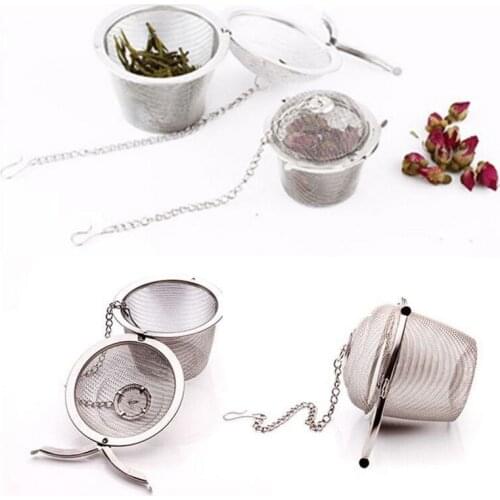 Reusable Stainless Mesh Durable 5 Sizes Strainer Teakettle Infuser Spice Herbal Ball Tea Spice Silver Locking Tea Filter