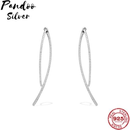Pandoo Fashion Charm Sterling Silver Original 1:1 Copy,Silver Double Line Earrings Luxury Jewelry Gift For Female