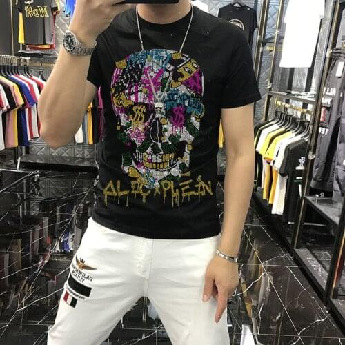 Fashion Brand Celebrity Same Paragraph Cotton Plus Size Mens T-Shirt Japanese Hot Diamond Youth Loose Trendy SweatShirt Top