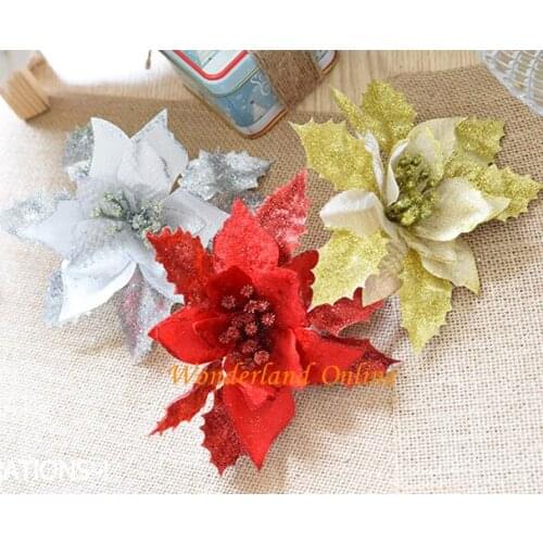 Fashionable 17cm3Colors Silk Christmas Flower Head Holiday Gift Artificial Flower for Christmas Day Supplies Free Shipping