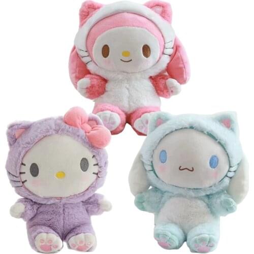 Cartoon Stuffed Plush Animals My Melody KT Cat Anime 20cm Kawaii Cute Soft Plushie Toys Girls Doll Comfort Knapsack Kid Toy Gift