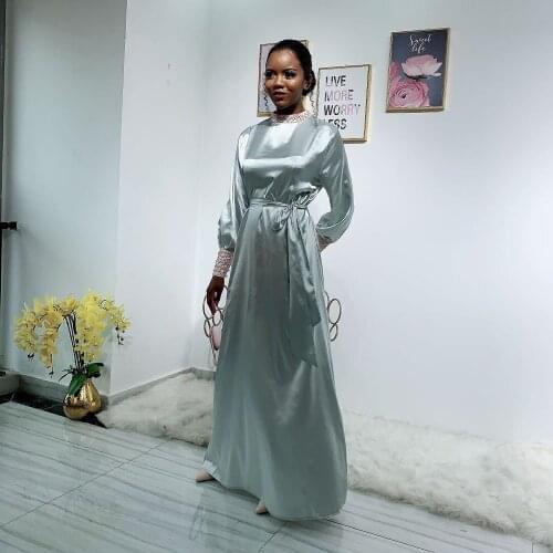 Eid Mubarek Muslim Fashion Satin Abaya Dubai Turkey Hijab Dress Kaftan Islam Clothing Dresses For Women Vestido Musulman De Mode