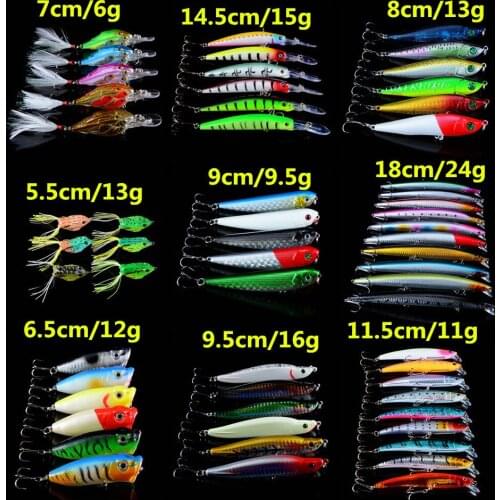 LINGYUE 60pcs/lot Fishing bait Set Mixed High Quality Models Fishing Lures Artificial Plastic Hard Bait and Soft Frog bait mix