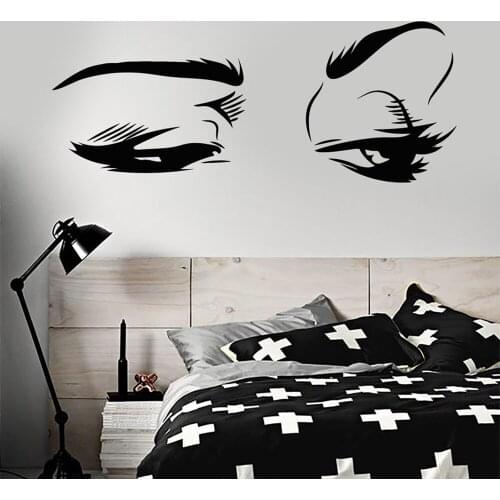 Girl Look Woman Eyelash Eyes Wall Sticker Bedroom Home Interior Decor Makeup Fashion Stickers Decal Beauty Salon Decorate D025