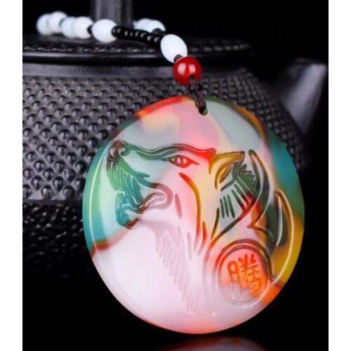 Natural Xinjiang Color Jade Stone Wolf head and Tiger Jade Pendant Jewelry Lucky Safety Auspicious Amulet Pendant Fine Jewelry