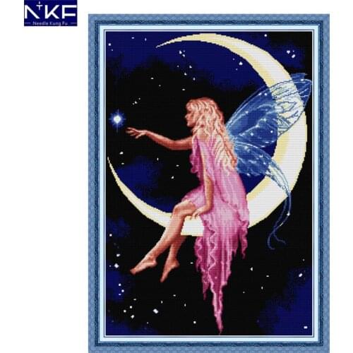 NKF The Moon Fairy Cross Stitch Set Handmade Craft Needlework Cross-Stitch Embroidery Kit Cross Stitch for Home Decor