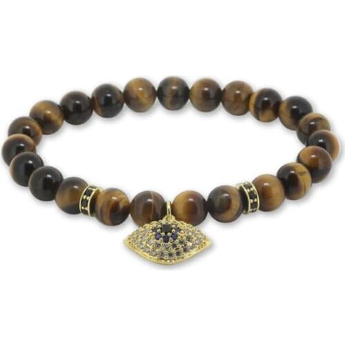 New Arrival Hamsa Hand Bracelet Tiger Eye Stone Beaded Evil Eye Charm Bracelets For Men Women Jewelry Pulseras Mujer Brazalete