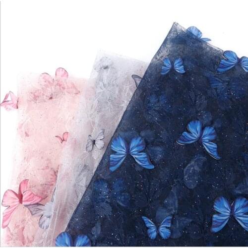New style handmade butterfly childrens embroidered fabric, mesh fashion dress fabric