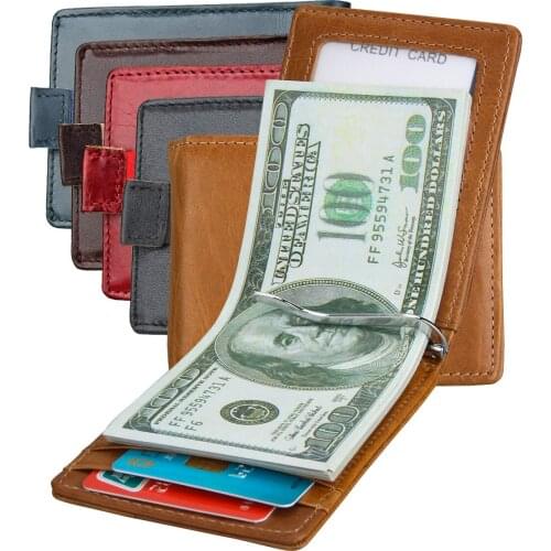New product men and women billfold crazy horse Genuine leather wallet postmodern trend money clip rfid purse