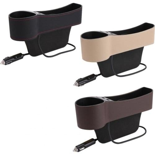 Car Seat Gap Organizer Storage Box ABS Dual USB Ports Phone Charger Cup Holder for Auto Car Interior Accessories