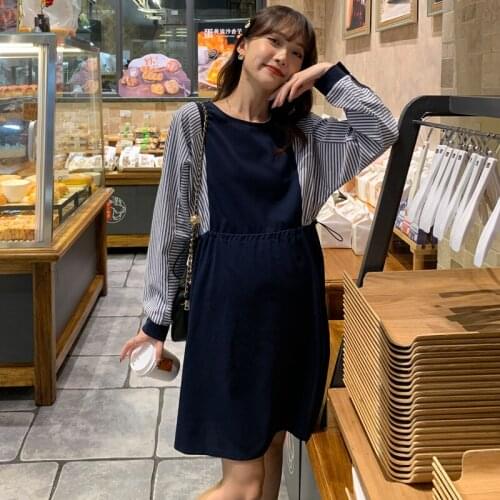 3002# 2021 Autumn Korean Fashion Patchwork Maternity Dress Chic Ins Elegant Loose Clothes for Pregnant Women Pregnancy Shirts