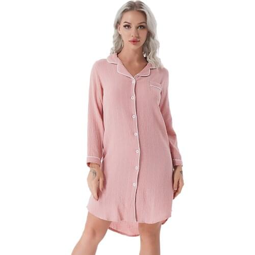 Pajamas Women Striped Cotton Night Dress Robe Nightgown Homewear Casual Clothes Loose Long Sleeve Bathrobe Nightwear Loungewear