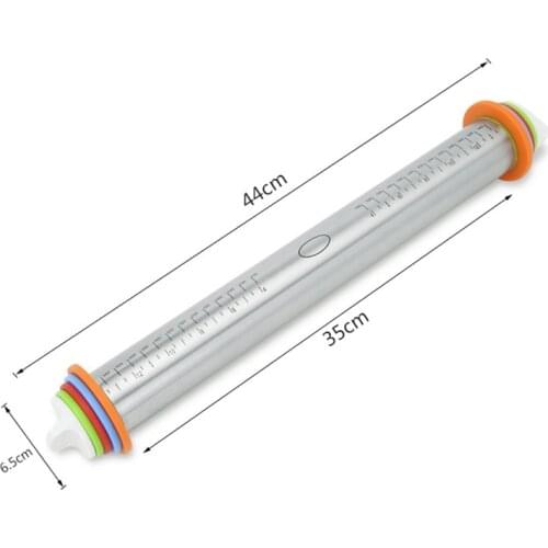 Adjustable Silicone Rolling Pin Dough Roller with Removable Thickness Rings Guides for Baking Dough Pizza Pie Cookies