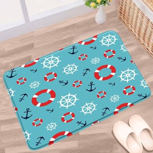Blue Doormat Mediterranean Bath Mats Anti-slip Carpet Gate Bedroom Kitchen Mat Bathroom Toilet Rugs Flannel Fabric Floor Decor