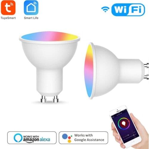 TUYA WIFI Smart Life Light Bulb 5w Muticolor Light GU10 RGB+CW LED Bulb Dimmable Alexa Compatible APP Control Google Home Light